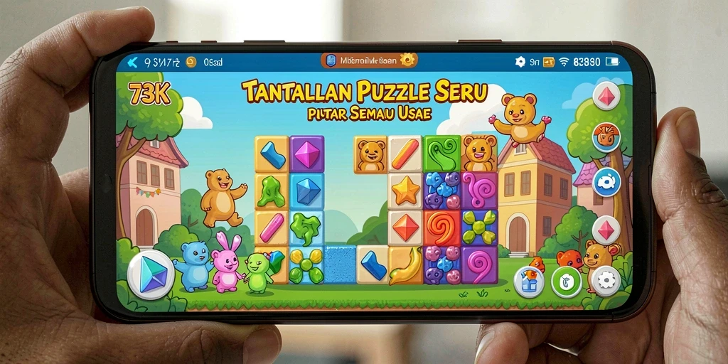 Tampilan gameplay <strong>73K</strong> dengan berbagai level teka-teki yang menantang.