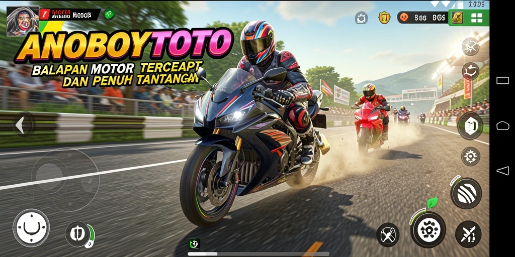Gameplay seru ANOBOYTOTO dengan balapan motor yang cepat.