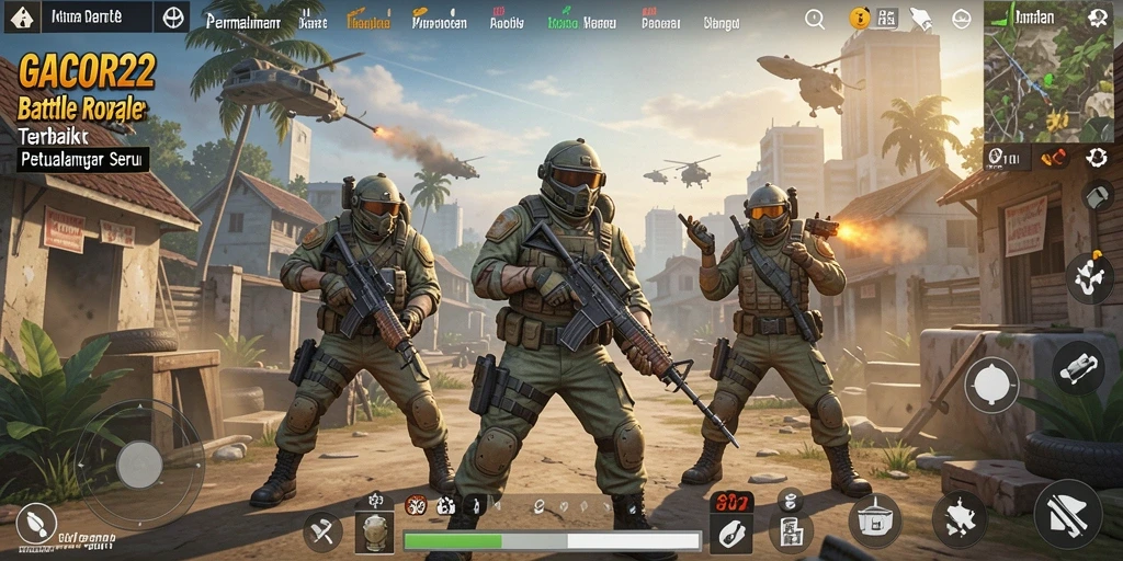 Tangkapan layar GACOR22 menampilkan aksi seru dalam pertempuran Battle Royale.