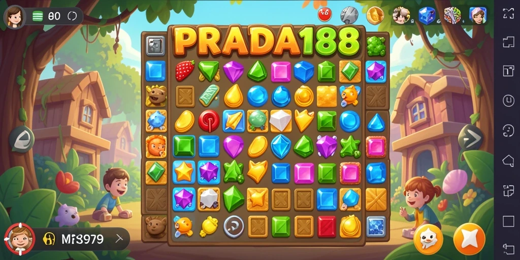 Tampilan gameplay PRADA188 yang menawan dan penuh warna dalam permainan Match-3.