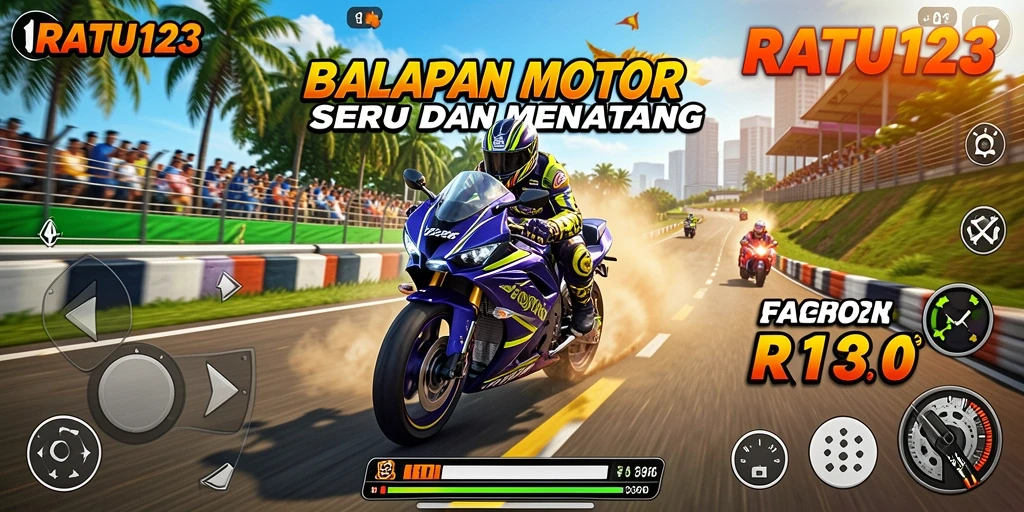 Gameplay mendebarkan dalam RATU123 yang penuh aksi balapan motor.