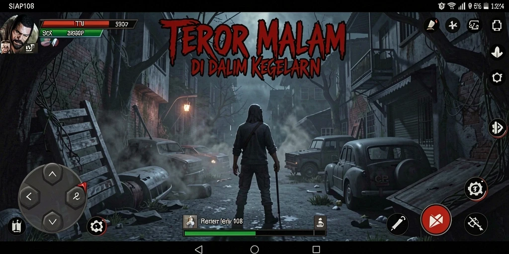 Screenshot gameplay menampilkan kegelapan dan ketegangan menakutkan.